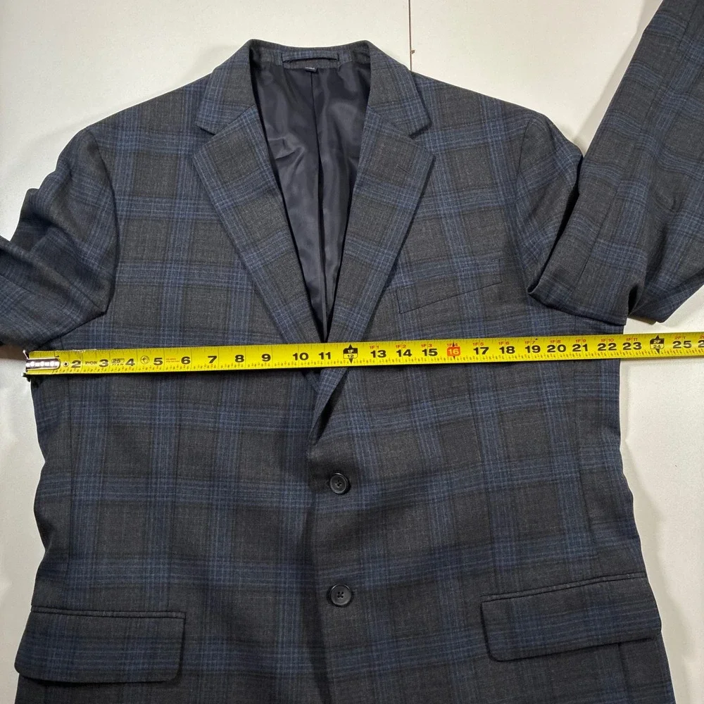 Jos A Bank Sport Coat 44R Grey Blue Glen Plaid Tailored Fit Wool Blend Modern